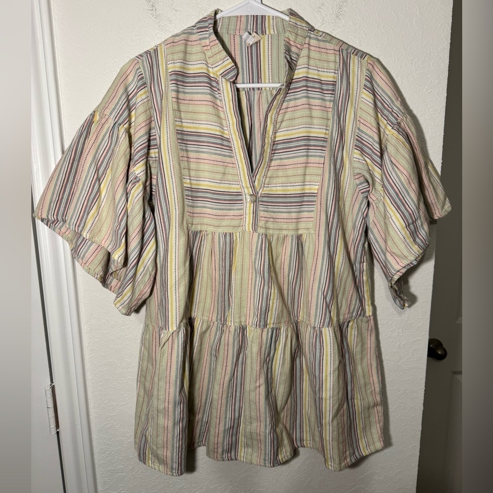 Ivy Jane Rainbow Striped Tiered Top Womens Medium Elbow Statement Sleeves